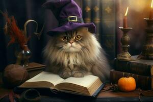 Enchanting Cute wizard cat. Generate Ai photo