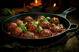 Succulent Cooked meatballs. Generate Ai photo