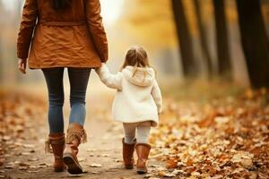 Mother supporting daughter while walking. Generate Ai photo