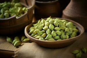 Spicy Dry green cardamom. Generate Ai photo