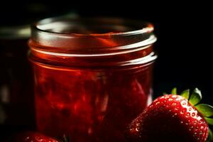 Strawberry jam jar. Generate ai photo