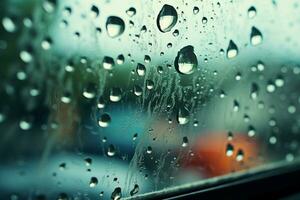 Refreshing Water rain droplets car window. Generate Ai photo