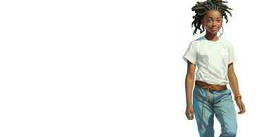 African girl white t-shirt banner. Generate Ai photo