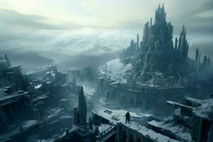 Enchanting Frozen city winter. Generate Ai photo