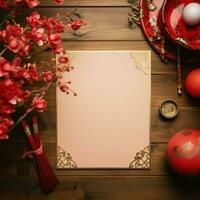 Radiant Chinese new year red background. Generate Ai photo