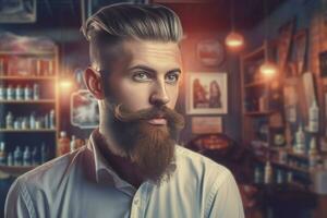 Bearded man barbershop. Generate Ai photo