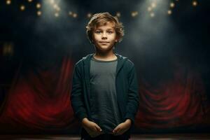 Captivating Actor boy in small theater. Generate Ai photo