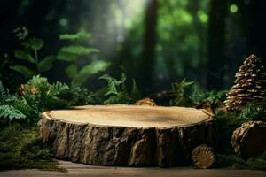 Rugged Forest tree stump mockup. Generate Ai photo