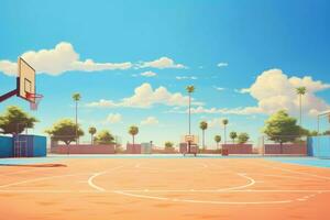 Vivid Basketball court outdoor sunny. Generate Ai photo