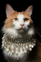 Turkish Van cat dons sparkling tiara and star studded collar for New Year photo