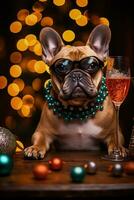 French Bulldog rings in New Year with stylish festive party glasses photo
