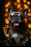 French Bulldog rings in New Year with stylish festive party glasses photo