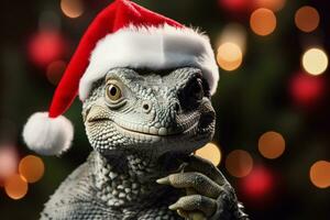 African Grey Parrot with mistletoe and elf hat for New Year isolated on a white background photo