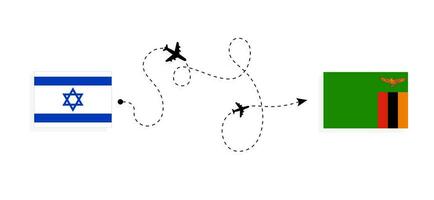 vuelo y viaje desde Israel a Zambia por pasajero avión viaje concepto vector