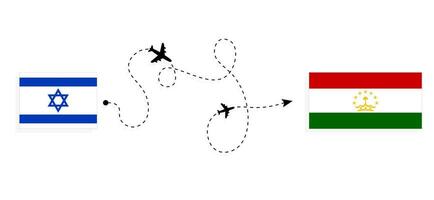 vuelo y viaje desde Israel a Tayikistán por pasajero avión viaje concepto vector