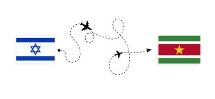 vuelo y viaje desde Israel a Surinam por pasajero avión viaje concepto vector
