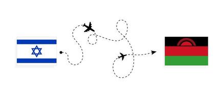 vuelo y viaje desde Israel a malawi por pasajero avión viaje concepto vector