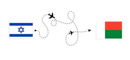 vuelo y viaje desde Israel a Madagascar por pasajero avión viaje concepto vector