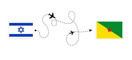 vuelo y viaje desde Israel a francés Guayana por pasajero avión viaje concepto vector
