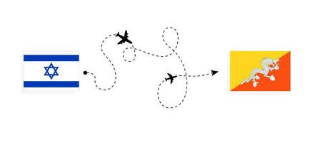vuelo y viaje desde Israel a Bután por pasajero avión viaje concepto vector