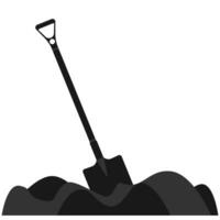 Shovel in the ground. Digging in dirt gardening shovel tool vector