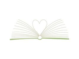 Open book with pages folded in shape of heart. The book is a symbol of knowledge, learning. A concept for lovers of reading, literature and learning. Simple flat vector illustration isolated on white.