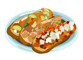 Bruschetta. Traditional italian plate. Vector isolated illustration