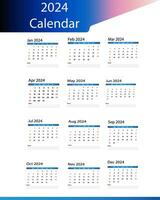 Monthly calendar template for 2024 year vector