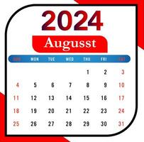 2024 agosto mes calendario con rojo y negro vector