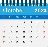 October 2024 calendar Wall calendar 2024 template vector