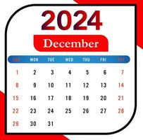 2024 December Month Calendar With Red And Black vector