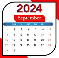 2024 septiembre mes calendario con rojo y negro vector