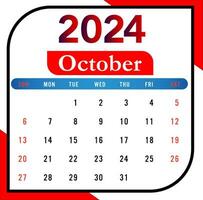 2024 October Month Calendar With Red And Black vector