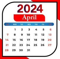 2024 abril mes calendario con rojo y negro vector