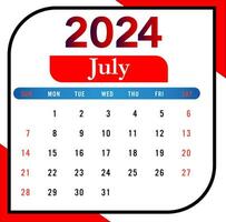 2024 julio mes calendario con rojo y negro vector