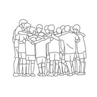 soccer team players hug the neck and for pray before playing illustration vector hand drawn isolated on white background