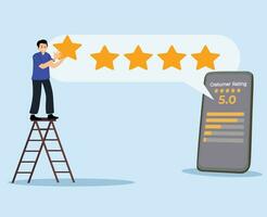 5 5 estrellas clasificación realimentación cliente. satisfacción comentario o dando producto revisión vector