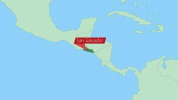 Map of El Salvador with pin of country capital. vector