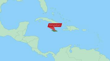mapa de Jamaica con alfiler de país capital. vector