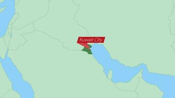 Map of Kuwait with pin of country capital. vector