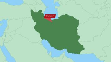 Map of Iran with pin of country capital. vector