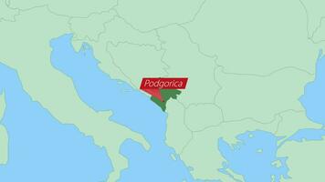 Map of Montenegro with pin of country capital. vector