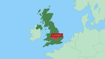 Map of United Kingdom with pin of country capital. vector