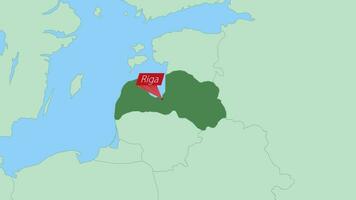 Map of Latvia with pin of country capital. vector