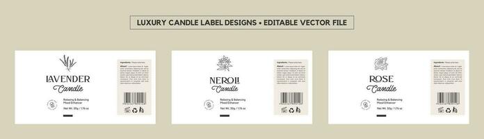 lujo vela etiqueta diseño plantilla, mínimo etiqueta embalaje diseño, lavanda vela, Rosa vela, neroli perfumado spa vela etiqueta pegatina editable vector archivo para impresión