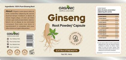 Ginseng Label Design, Supplement Powder Capsule Label Design, Packaging Design vector