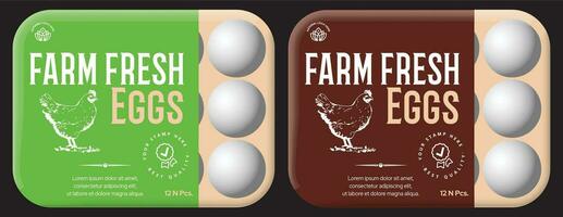 Egg label design Chicken Egg box packaging design. Minimal vector packaging design layouts set. Egg tray vector illustration. Egg logo design.