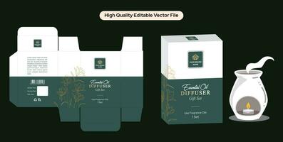 esencial aceites aroma difusor caja embalaje diseño. hogar fragancia aceites difusor caja de cartón diseño. dibujado a mano flores, habitación perfume embalaje, editable diseño con morir línea diseño y realista Bosquejo. vector