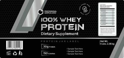 Whey Powder Protein Label Design, Dietary supplement label, Bottle label, Package template design vector