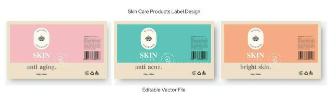 piel cuidado producto etiqueta diseño anti envejecimiento anti acné brillante piel sano piel brillante piel crema etiqueta diseño, cosmético etiquetas vector colección plantillas. prima protección de la piel etiquetas ilustración.